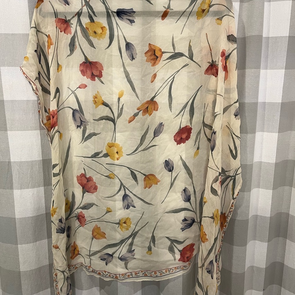 Talbots Floral Scarf with Red, Yellow, and Blue Tulip Accents